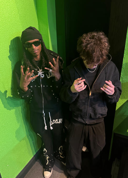 Colin Allen (thatiscolin) with Mariboy Mula Mar Colin Allen also known as thatiscolin in the studio with rapper Mariboy Mula Mar during a music recording session